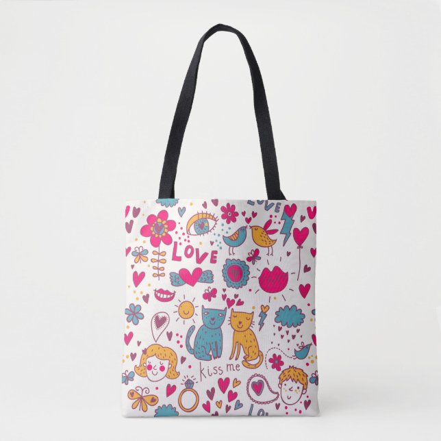Colorful romantic pattern tote bag (Front)