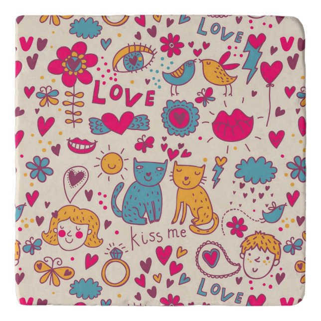 Colorful romantic pattern trivet (Front)