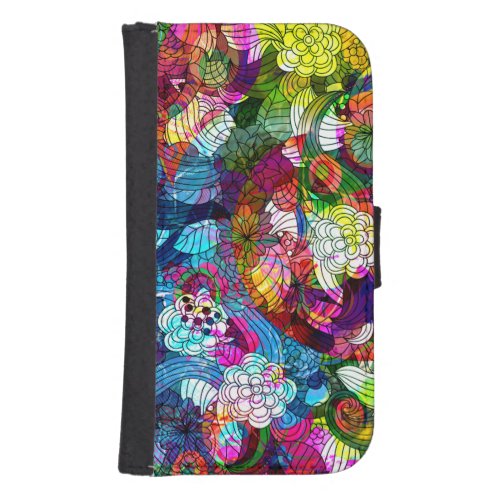 Colorful Romantic Vintage Floral Collage Galaxy S4 Wallet Case