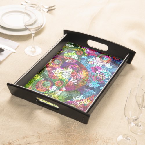 Colorful Romantic Vintage Floral Pattern Serving Tray