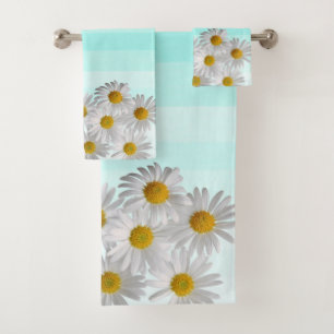 Colorful,Romantic ,Watercolor Stripes,Flowers Bath Towel Set