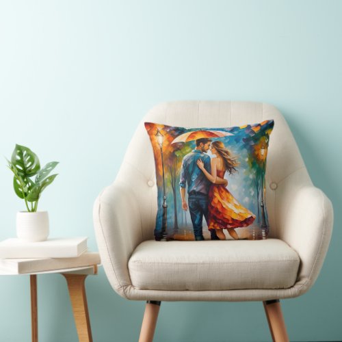 Colorful Romantic Whimsical Wooden Street Love  Throw Pillow