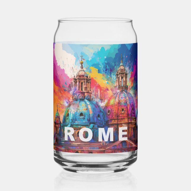 Colorful Rome Cathedral Skyline Can Glass (Back)