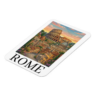 Colorful Rome Italy Colosseum Vintage Travel Art Magnet