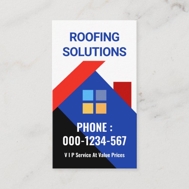 Colorful Rooftop Building Roofing Business Card (Front)