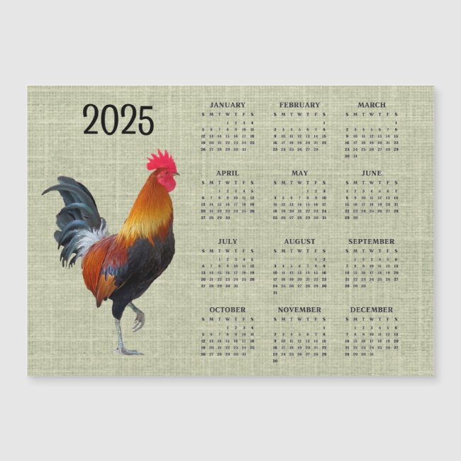 Colorful Rooster 2025 Calendar Magnetic Card