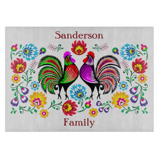 Colorful Rooster Americana Cutting Board (Front)