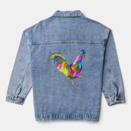 Colorful Rooster Art For Roosters Farm Or Bird  Denim Jacket