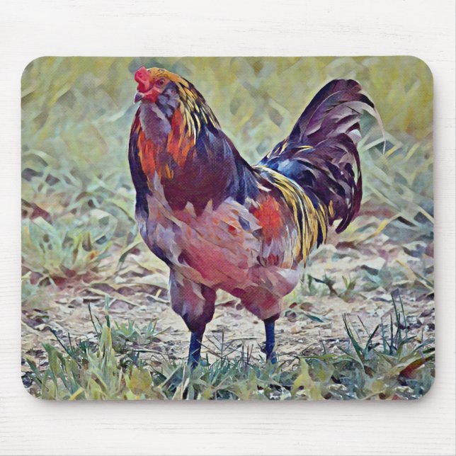Colorful Rooster Art Mouse Pad (Front)