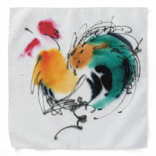 Colorful Rooster. Calligraphy and watercolor. Bandana