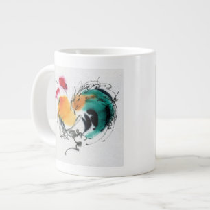 Colorful Rooster. Calligraphy and watercolor. Large Coffee Mug