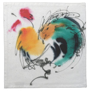 Colorful Rooster. Calligraphy and watercolor. Napkin