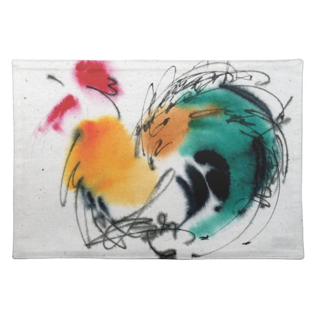 Colorful Rooster. Calligraphy and watercolor. Placemat (Front)