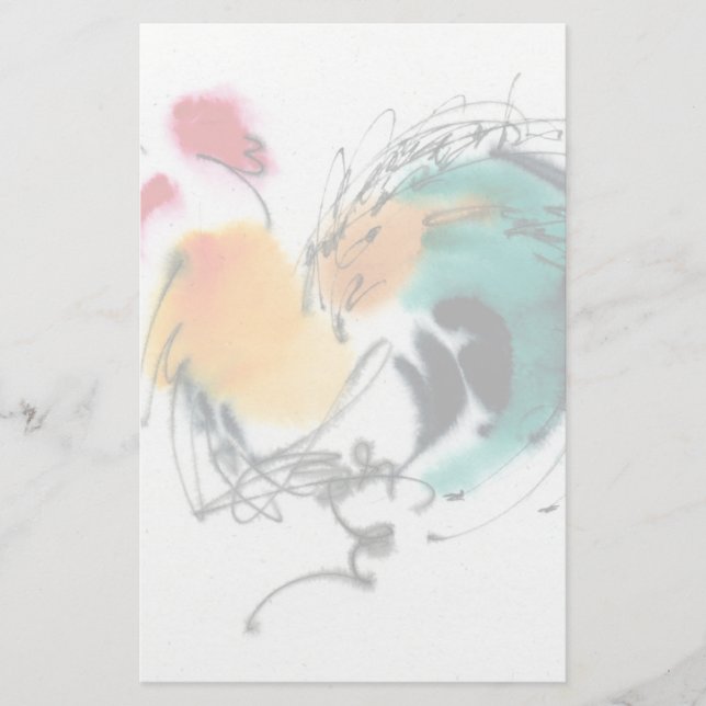 Colorful Rooster. Calligraphy and watercolor. Stationery (Front)