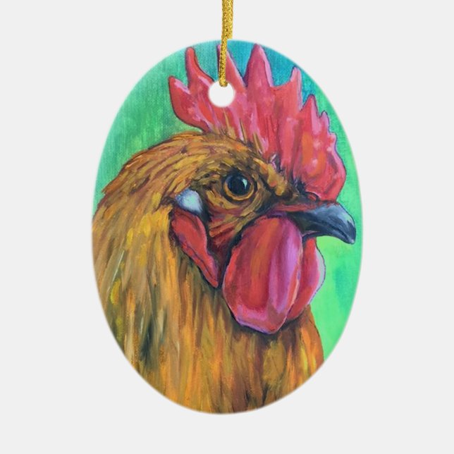 Colorful Rooster Ceramic Ornament (Front)