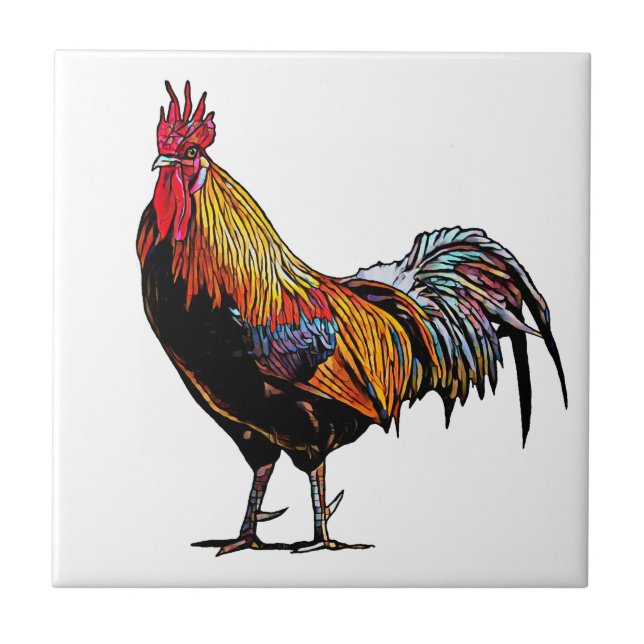 Colorful Rooster Ceramic Tile (Front)