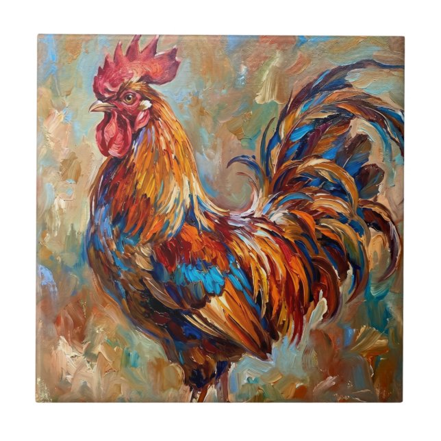 Colorful Rooster Ceramic Tile (Front)