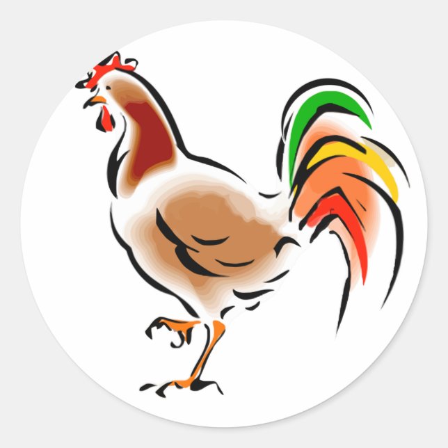 Colorful Rooster Classic Round Sticker (Front)