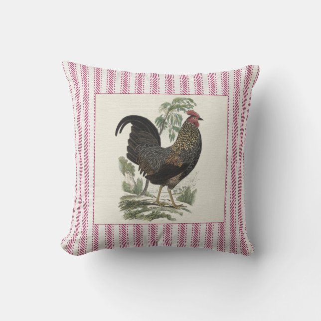 Colorful Rooster Country Chic Pillow (Front)