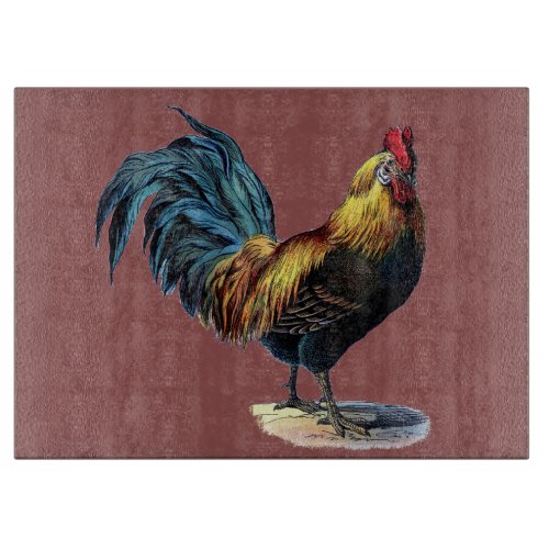 Colorful Rooster Country Chicken Vintage Marsala Cutting Board