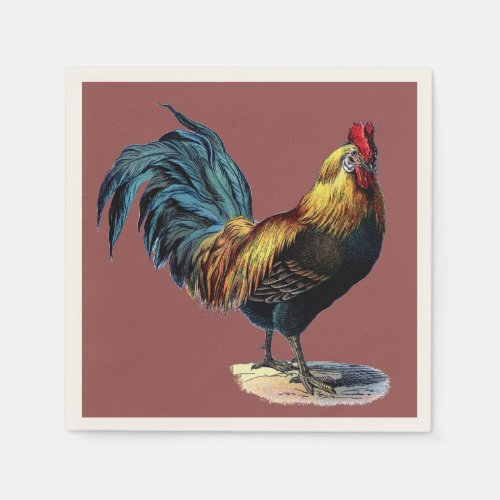Colorful Rooster Country Chicken Vintage Marsala Napkins