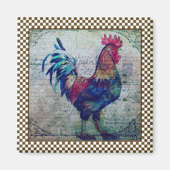 Colorful Rooster Country Ephemera Magnet (Front)