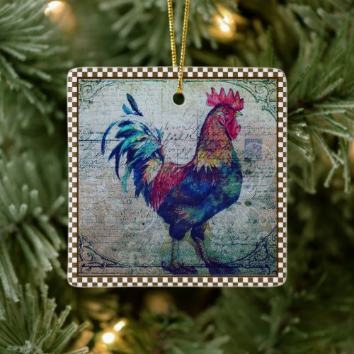 Colorful Rooster Country Farmhouse Ephemera Ceramic Ornament