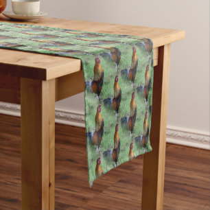 Colorful Rooster Crowing Animal Pattern Short Table Runner