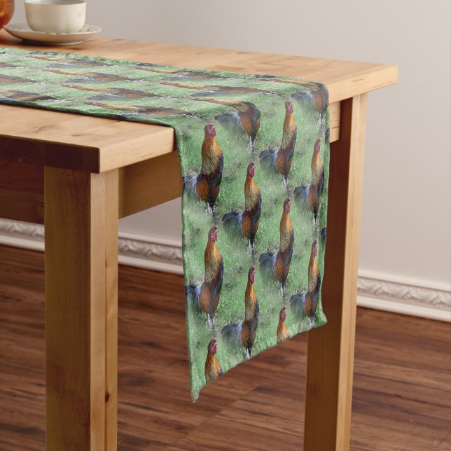 Colorful Rooster Crowing Animal Pattern Short Table Runner (In Situ)