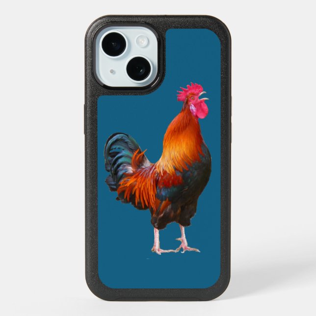 Colorful Rooster Crowing iPhone 15 Case (Back)