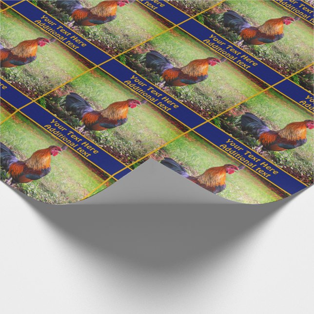 Colorful Rooster Crowing Personalized Wrapping Paper (Corner)