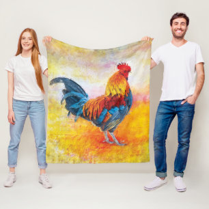 Colorful Rooster Digital Art Oil Painting Fleece Blanket