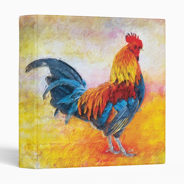 Colorful Rooster Digital Art Painting 3 Ring Binder Zazzle Com