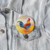 Colorful Rooster Digital Art Painting Button (In Situ)