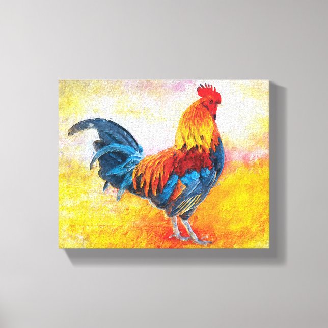 Colorful Rooster Digital Art Painting Canvas Print (Front)
