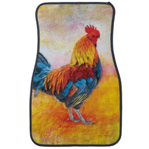 Colorful Rooster Digital Art Painting Car Floor Mat