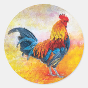 Colorful Rooster Digital Art Painting Classic Round Sticker