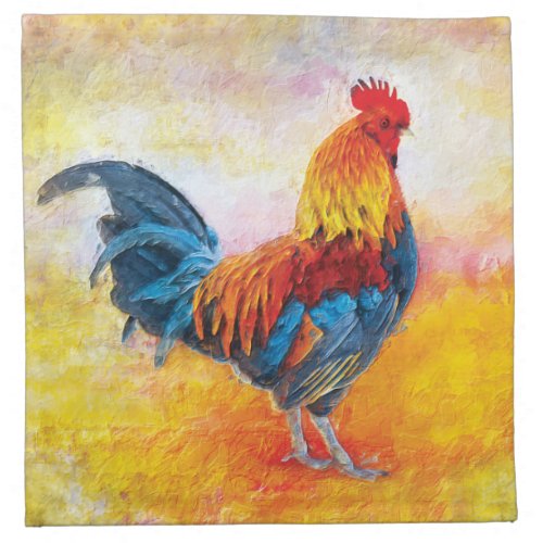 Colorful Rooster Digital Art Painting Cloth Napkin
