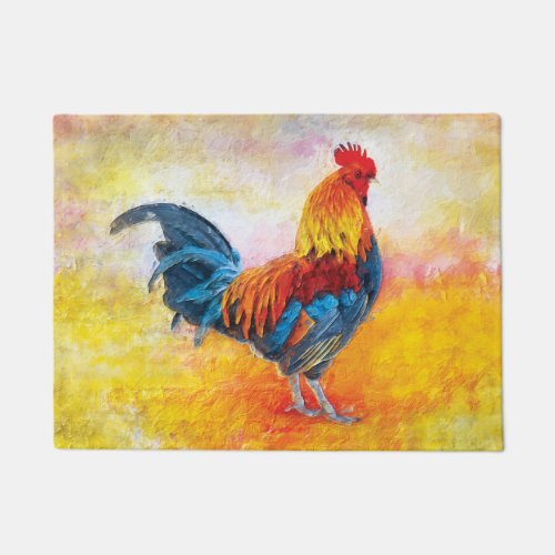 Colorful Rooster Digital Art Painting Doormat