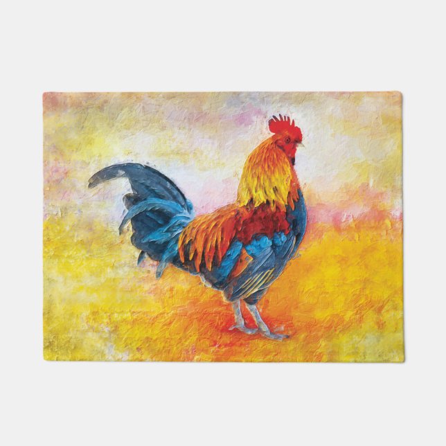 Colorful Rooster Digital Art Painting Doormat (Front)