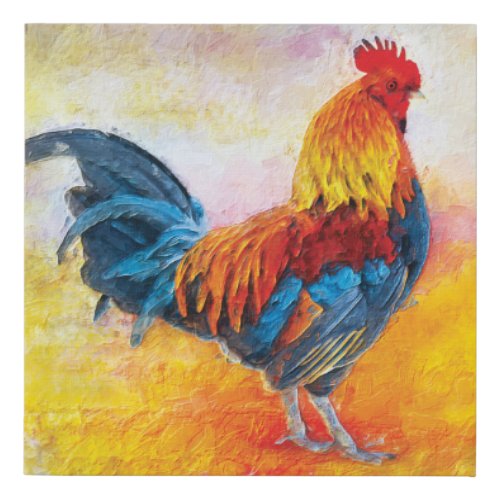Colorful Rooster Digital Art Painting Faux Canvas Print