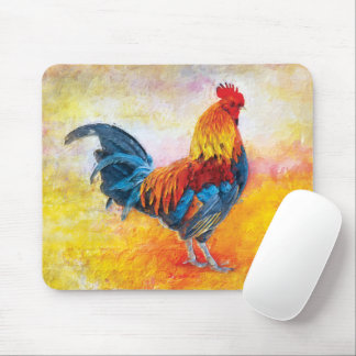 Colorful Rooster Digital Art Painting Mouse Pad