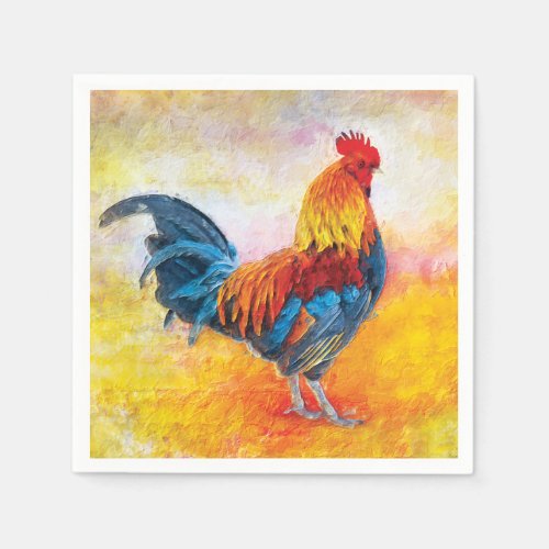 Colorful Rooster Digital Art Painting Napkins