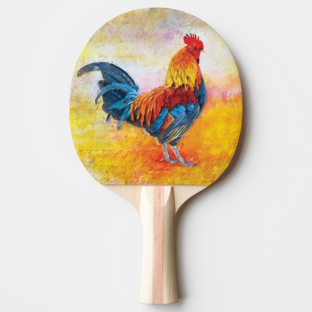 Colorful Rooster Digital Art Painting Ping Pong Paddle (Front)