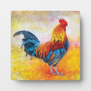 Colorful Rooster Digital Art Painting Plaque