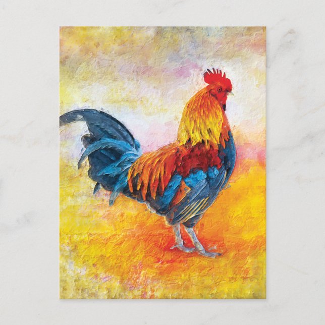 Colorful Rooster Digital Art Painting Postcard (Front)