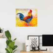 Colorful Rooster Digital Art Painting Poster (Home Office)