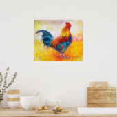 Colorful Rooster Digital Art Painting Poster (Kitchen)