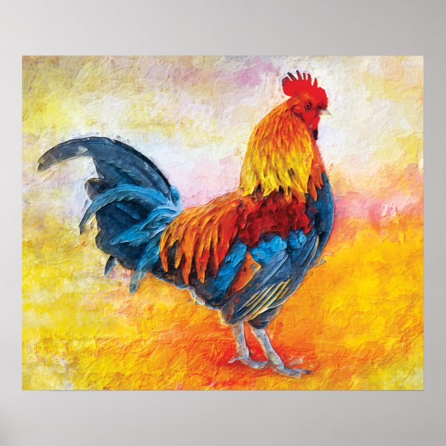 Colorful Rooster Digital Art Painting Poster (Front)