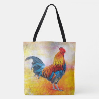 Colorful Rooster Digital Art Painting Tote Bag